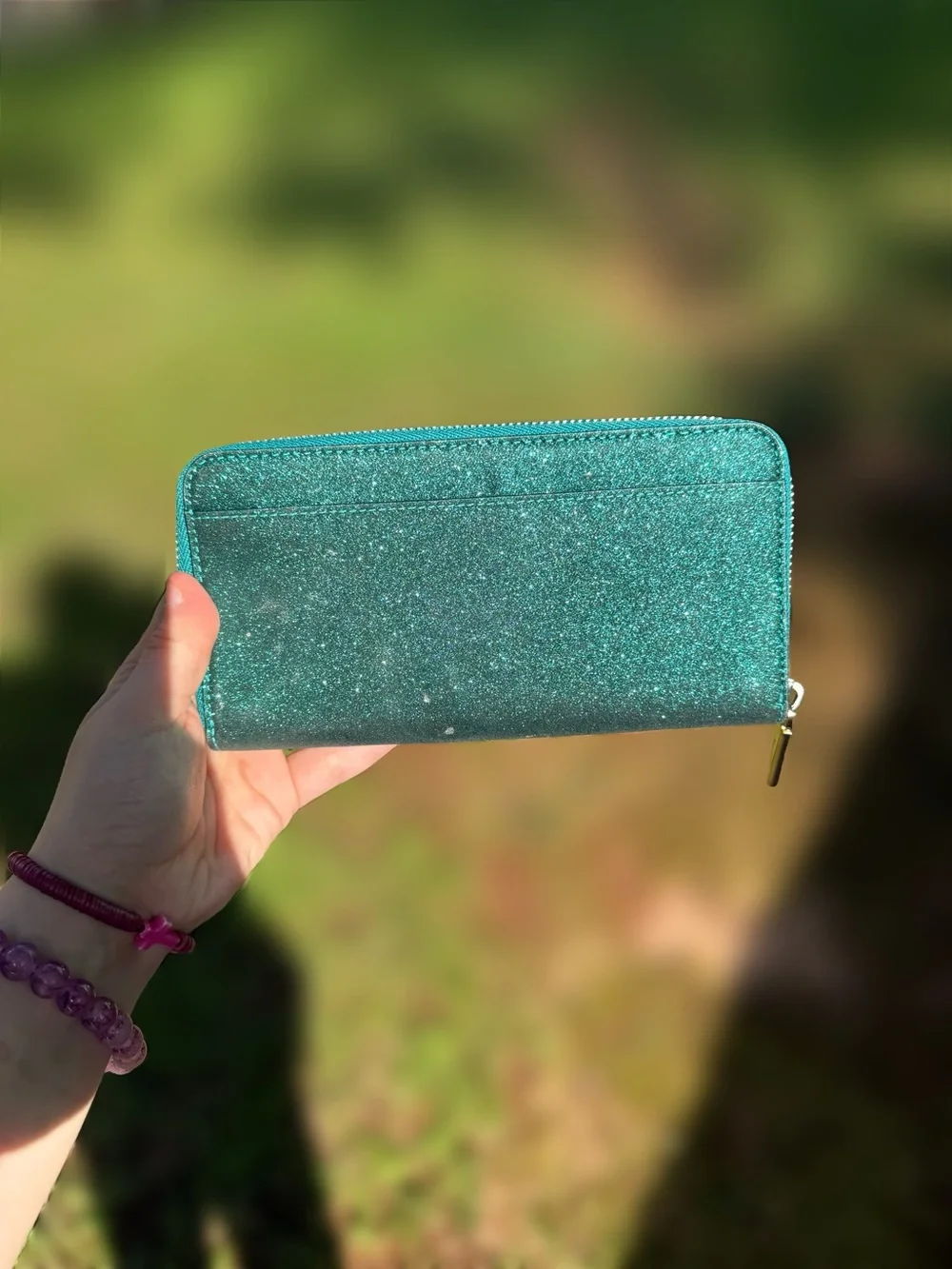 kate spade Teal Glitter Zip Wallet